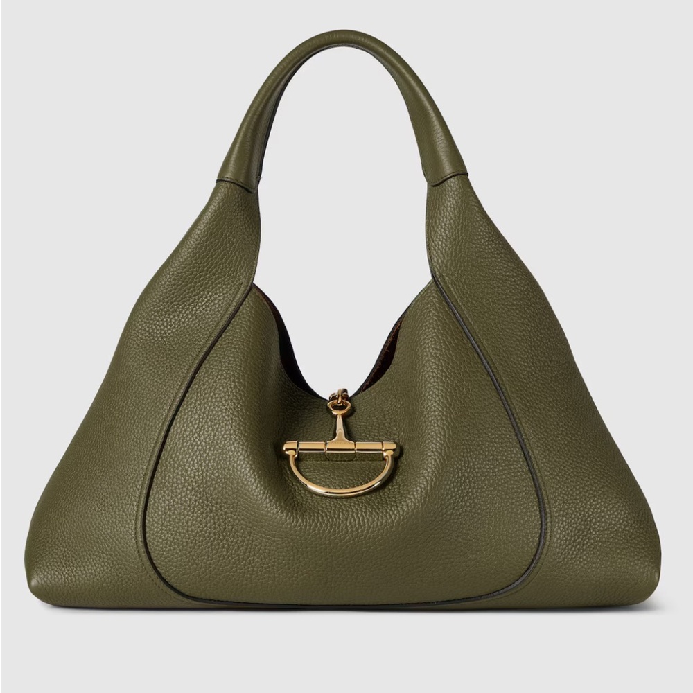 Gucci Softbit Olive Green Leather Maxi Handbag